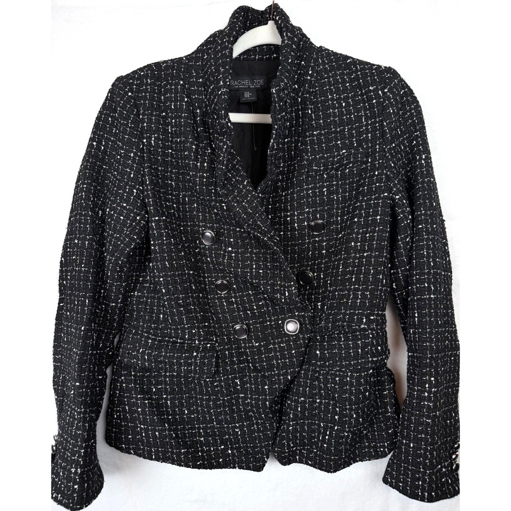 Black & White Quiet Luxury Boucle Tweed Double Breasted Wool Blend Blazer M